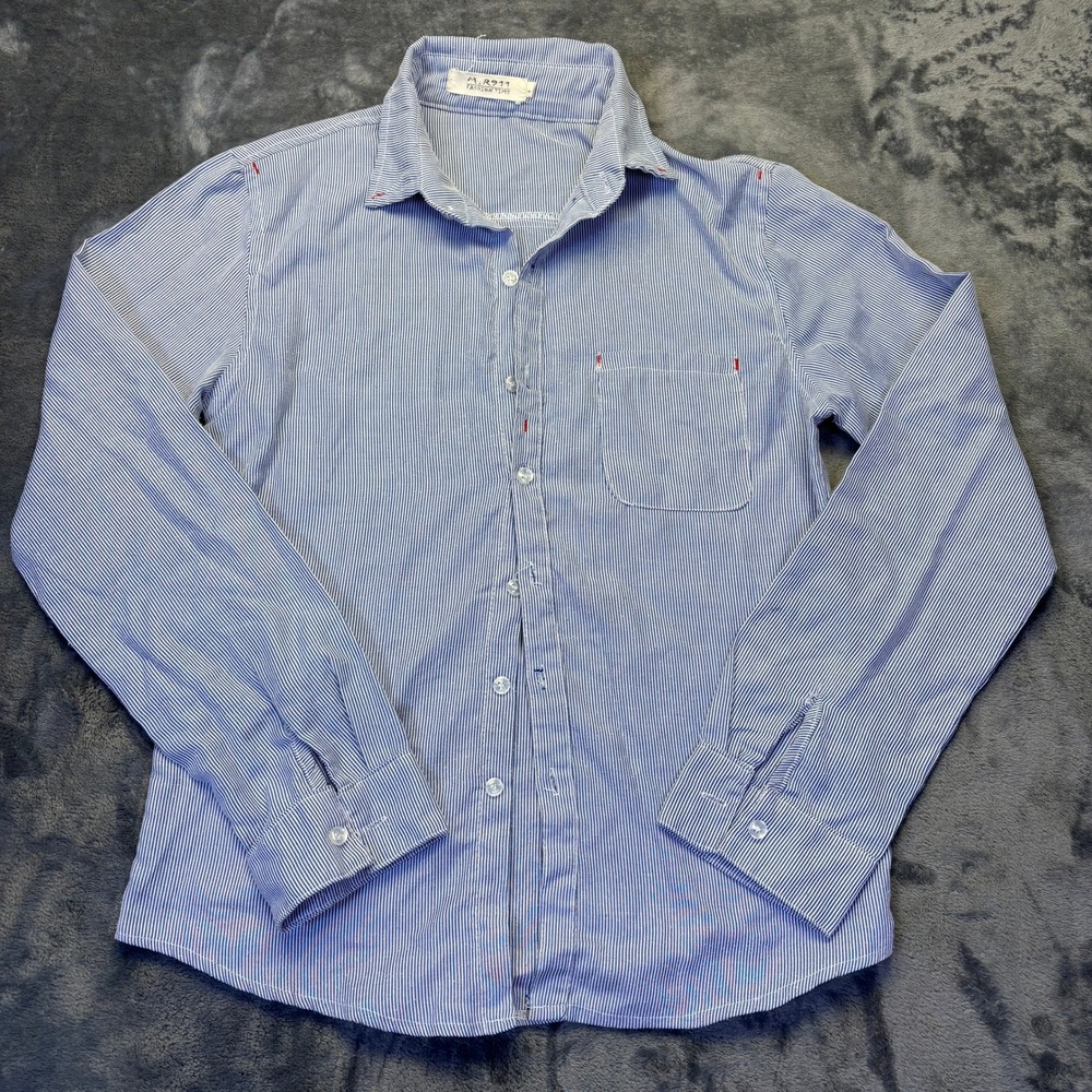 M.R911 Fashion Time Blue Pinstripe Button Front Shirt Womens Long Sleeve Cottage